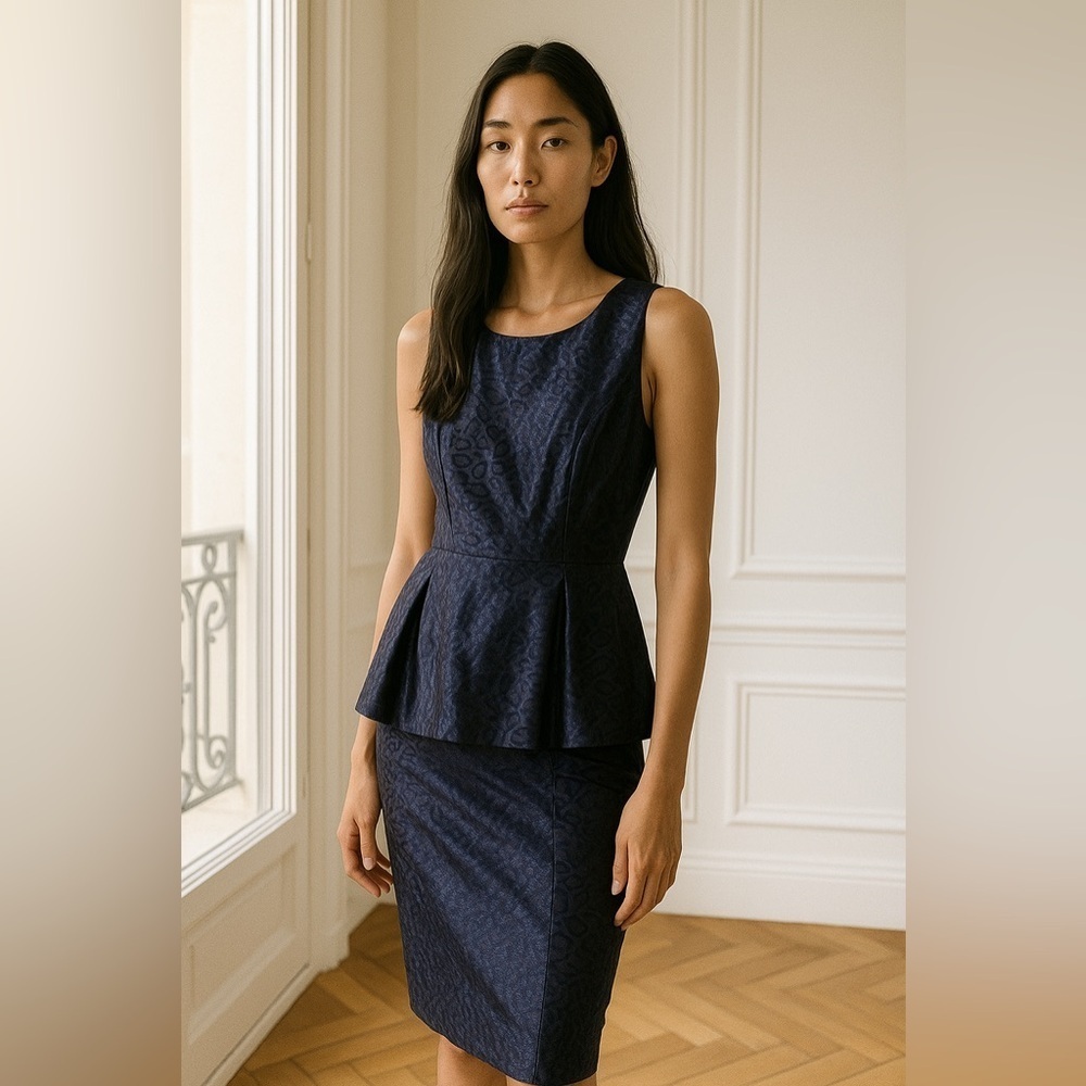 Pink Tartan blue metallic peplum dress size small